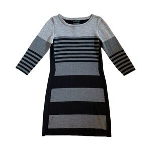 Cynthia Rowley Women's Long Sleeve Merino Wool Gray Striped Sheath Dress Size M